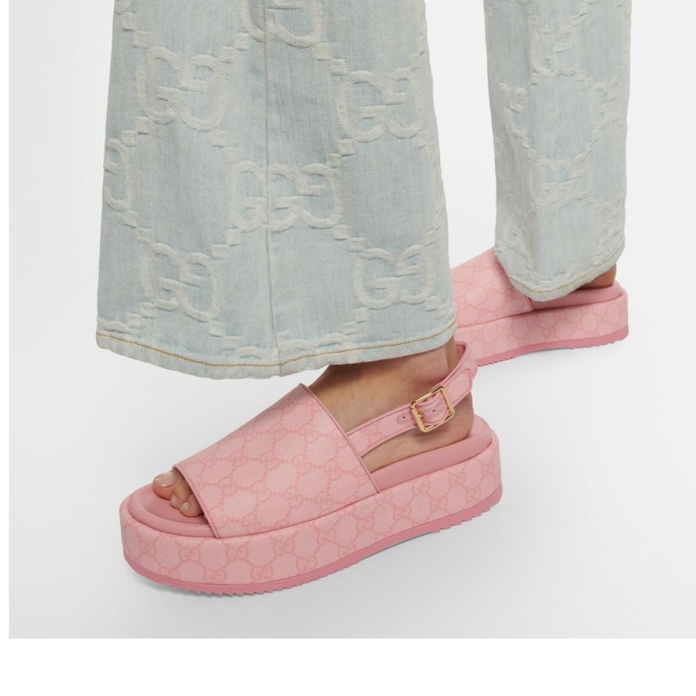 NEW Gucci Angelina pink logo platform slides